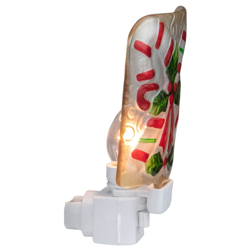6" White and Red Candy Canes Glass Christmas Night Light