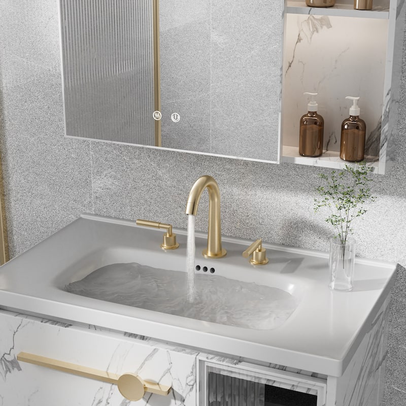 Modland 304 Stainless Steel 3-Hole Bathroom Faucet with 360-degree Swivel Spout, Brushed Gold/ Matte Black