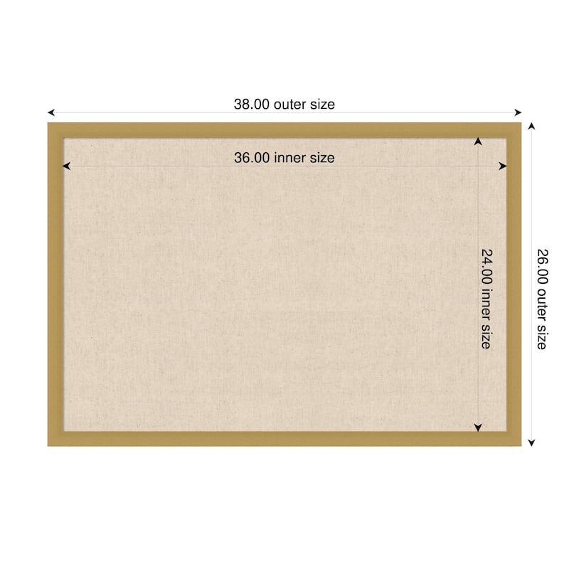 Amanti Art Framed Fabric Pinboard Natural Linen Printed Bulletin Board - Board Size 36 x 24 - Grace Brushed Gold Narrow