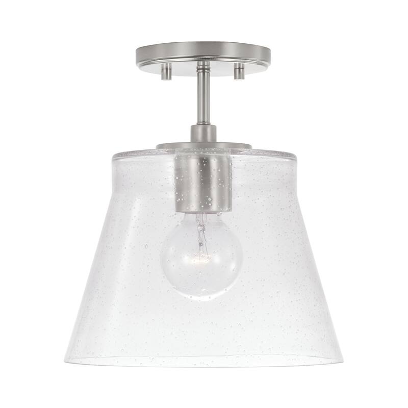 Baker 1-light Small Pendant/ Semi-Flush Mount w/ Clear Seeded Glass - Brushed Nickel