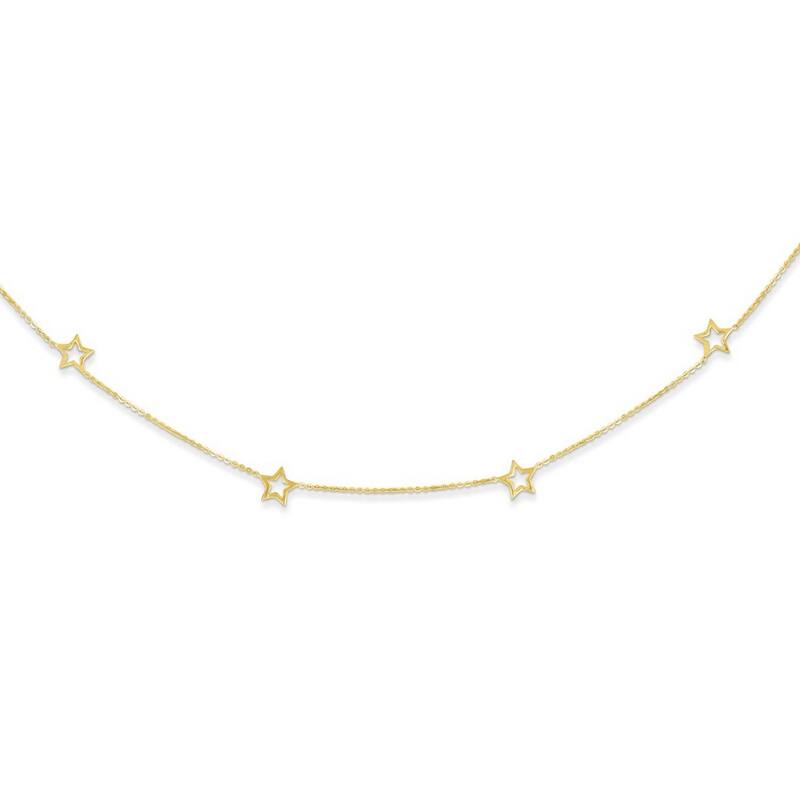 Curata 14k Yellow Gold Polished Adjustable Star Necklace, 16"
