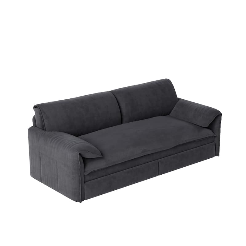Pull Out Sofa Bed, 3-in-1 Convertible Sleeper Sofa with Side Storage, Velvet Loveseat Bed Chaise Sofa
