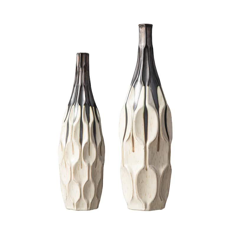 Glitzhome Contemporary Two-tone Color with Geometric Faceted Ceramic Table Vases 2-piece Set