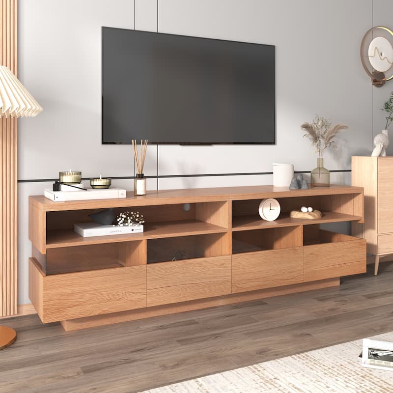 Freestanding TV Console TV Stand with 4 Drawers Media Console Table with Acrylic Transparent Storage for TVs up to 75"