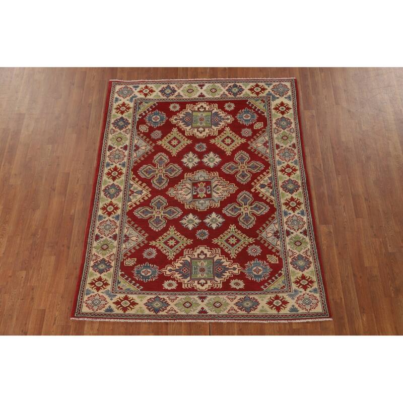 Red Kazak Area Rug Hand-Knotted Traditional Wool Carpet - 5'1" x 6'5"
