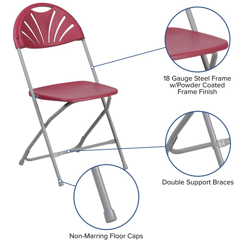 8 Pack 650 lb. Capacity Plastic Fan Back Folding Chair