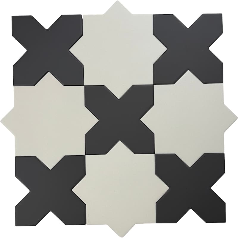 Seville 7" Star with 5" Cross Matte Porcelain Wall and Floor Tile (10.62 sq ft/case) - 68 Pack - White/Black