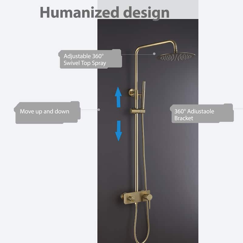 Modland 3-Function Wall Mount Shower System - Brushed Gold, 2.6GPM, cUPC Valve