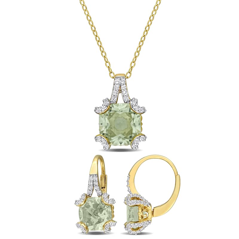 Miadora Sterling Silver Gemstone Necklace and Earrings Set - Green