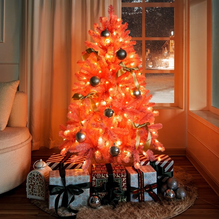 Martina Pink Christmas Tree Prelit, Realistic Artificial Christmas Tree with Lights - Pink,4.5ft