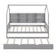 preview thumbnail 5 of 36, Wooden Twin Size House Bed with Trundle and Shelf for Kids