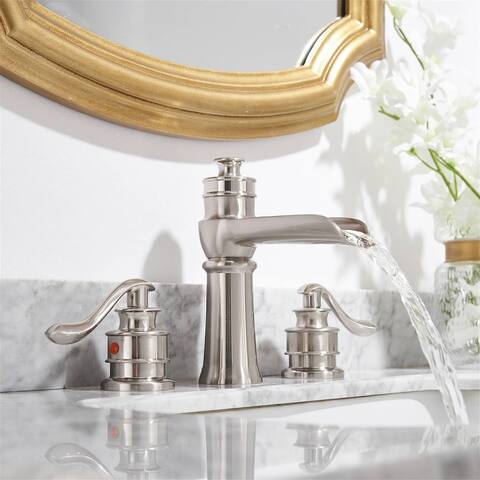 Double Handle Widespread Bathroom Faucet With Drain Assembly 8 Inch Waterfall Bathroom Sink Faucets 3 Holes Basin Vanity Taps