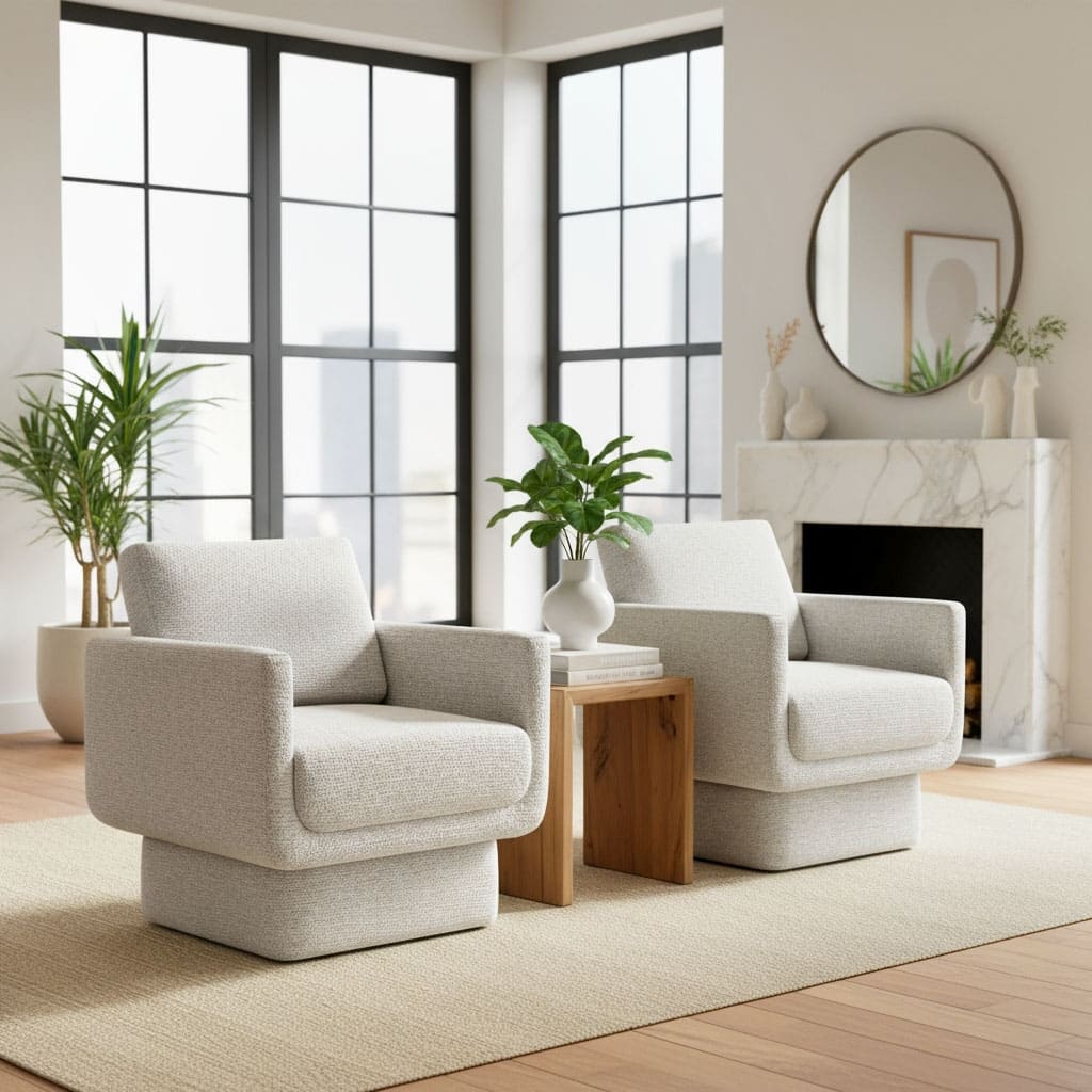 Beige Upholstered Swivel Barrel Accent Chair(Set of 2)