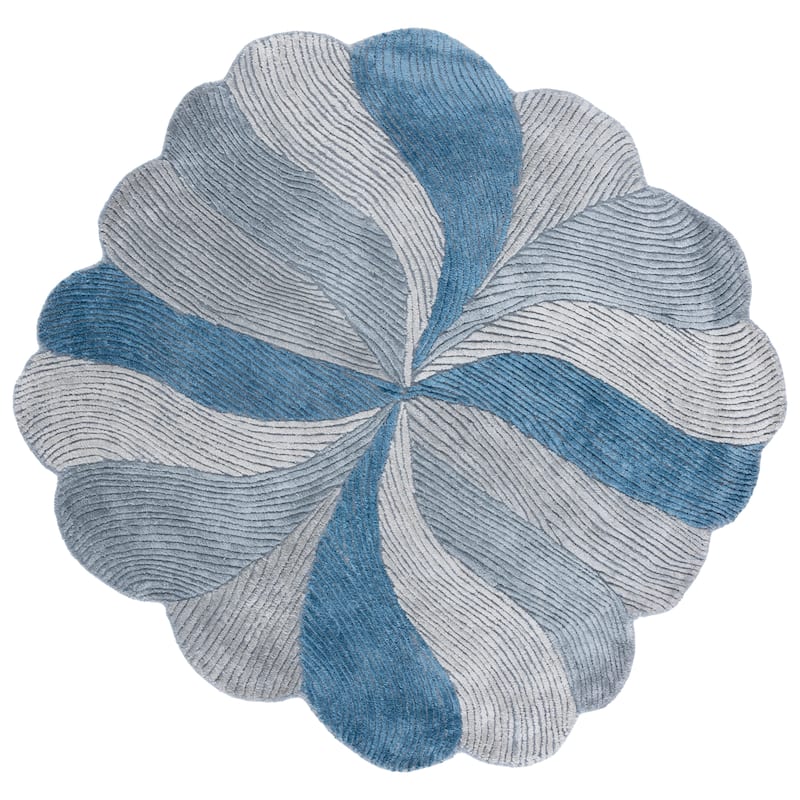 SAFAVIEH Handmade Fifth Avenue Udrea Mid-Century Modern Viscose Rug - Grey/Blue - 4' Round