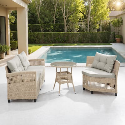 Corvus Fife 4-piece Outdoor Wicker Sectional Set with Round Glass Table