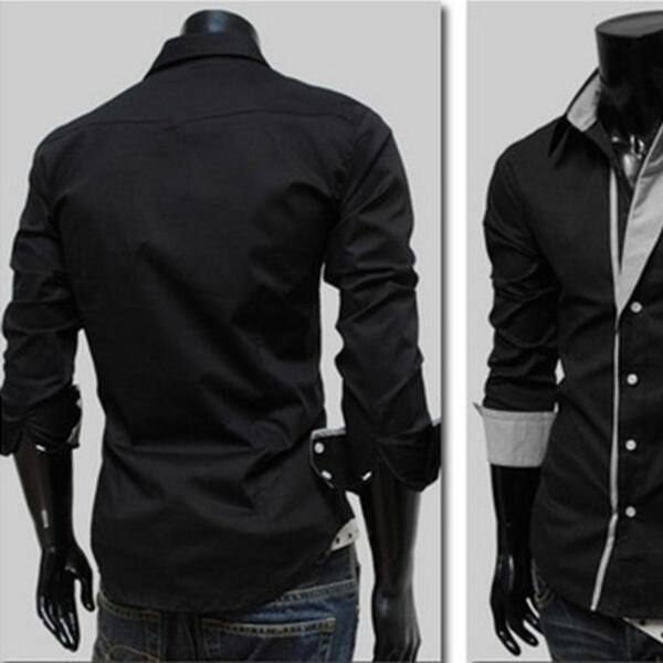 Shop Mens Korean Slim Fitting Casual Fashion Cotton Lapel Shirt
