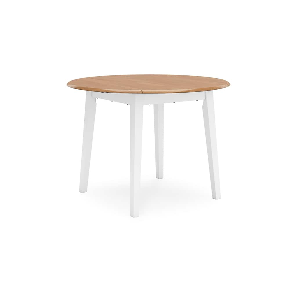 Gasy Dining Table, Extendable 26-42 Inch White Brown Wood, 2 Leaves