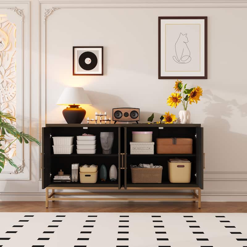 Elegant Sideboard Buffet Cabinet with Storage – Features Adjustable Shelves, Rectangular Metal Handles & Sturdy Legs.