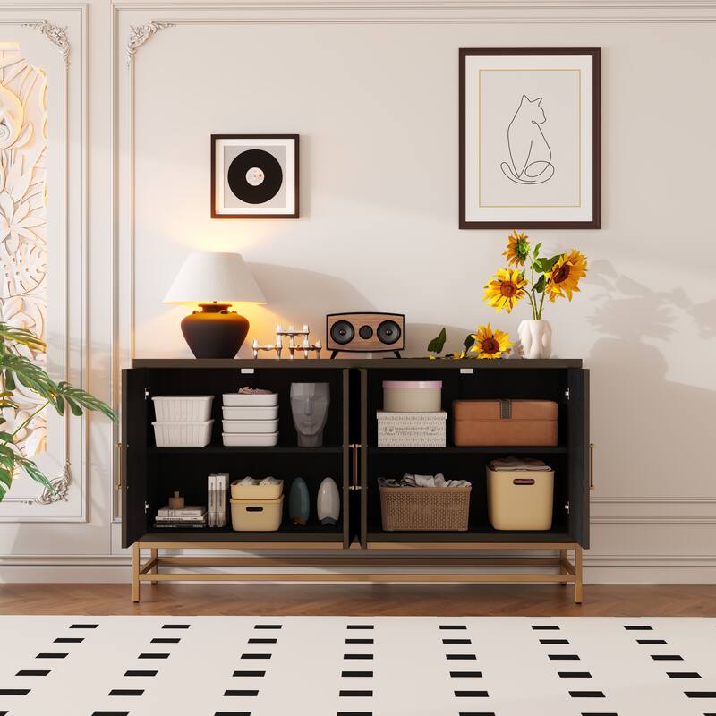 Rectangular Sideboard Entryway Cabinet with Adjustable Shelves & Metal Leg, Buffet Cabinet Console Table for Kitchen Living Room - Espresso