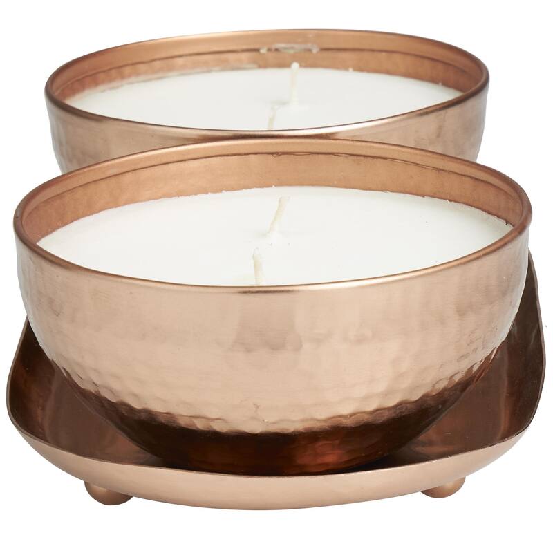 Metal Scented Hammered 12 oz 2 Wick Decorative Candle with White Wax - Set of 2 Gold, Copper, Silver - Roche River Decor