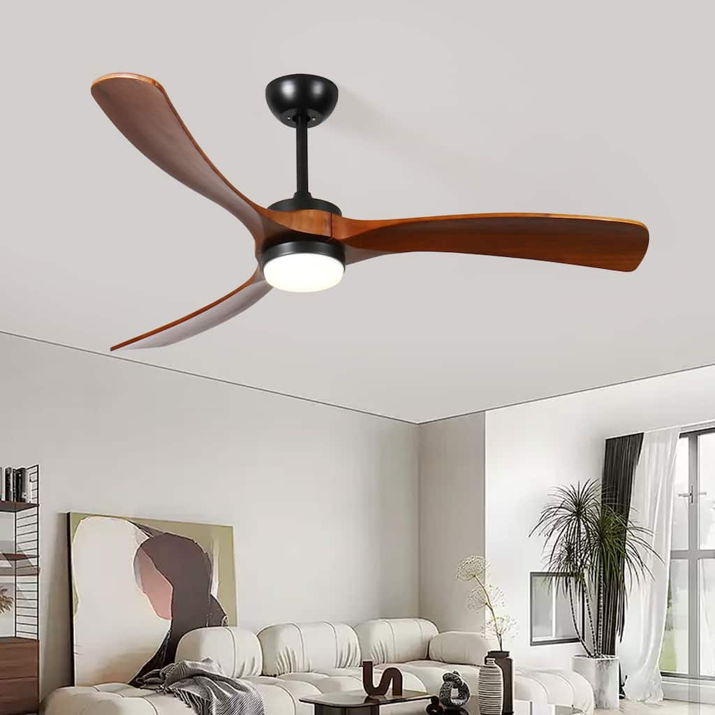 Modern Ceiling Fan Light with Lighting and 6 Speed Adjustment, 3 Solid Wood Blades for Bedroom and Living Room