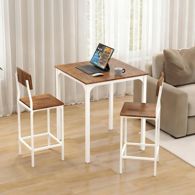 HOMCOM 3 PCs Modern Counter Height Dining Table Set with 2 Matching Stools Foorest Steel Legs