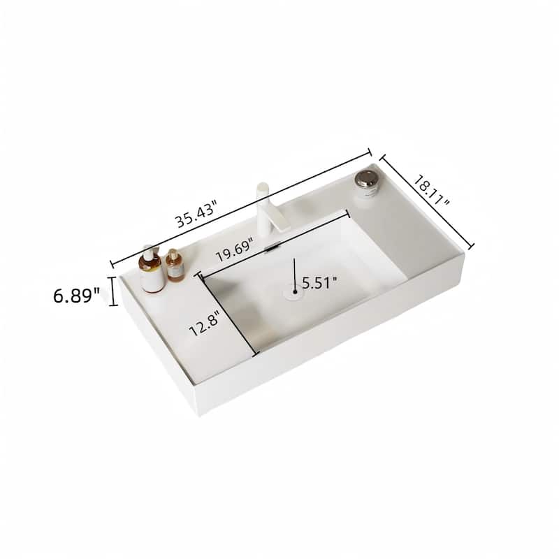 Bathroom Vanity with Vessel Sink and Striped Shelf Layer