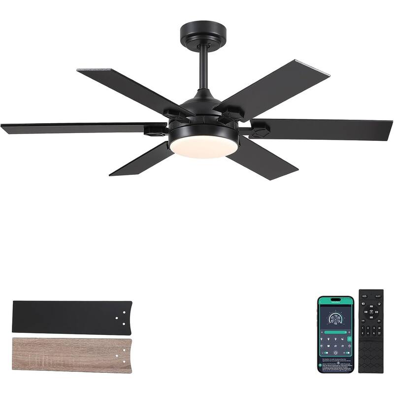 46 or 52 Inches Ceiling Fan with Light and Remote - 46 Inches - Black