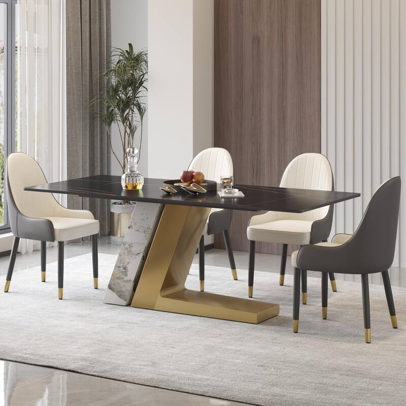 Rectangle Faux Marble Dining Table Sintered Ston Tabletop