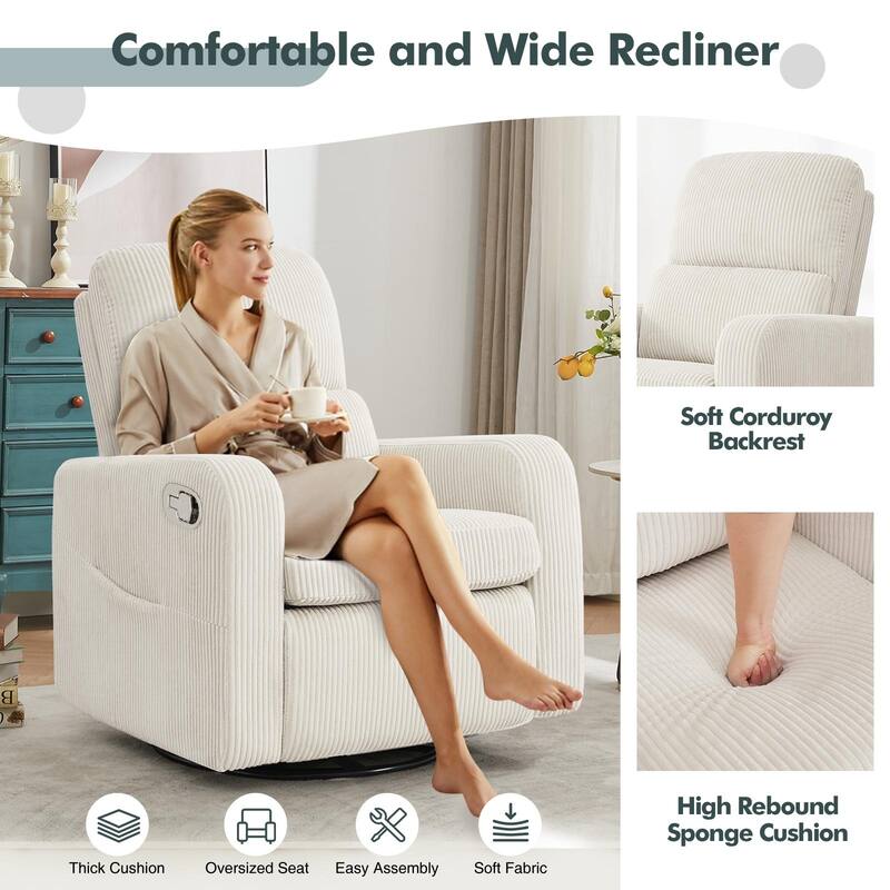 Swivel Manual Recliner Chair Teddy Fabric Nursery Glider Rocking Recliner Set of 2
