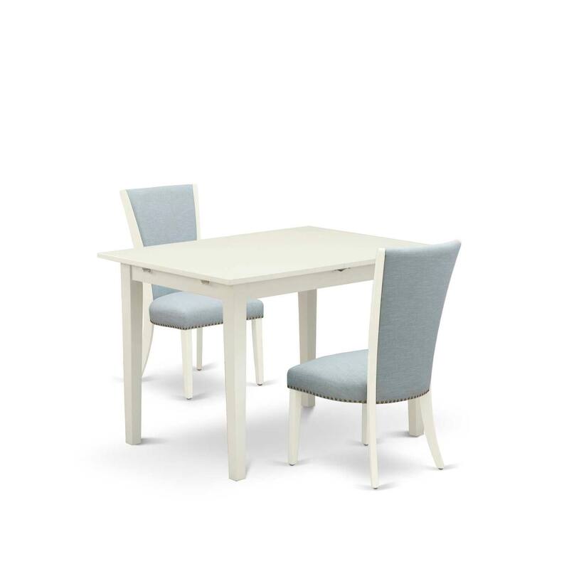 3-Piece Linen White Finish Rectangular Solid Wood Top Dining Table Set