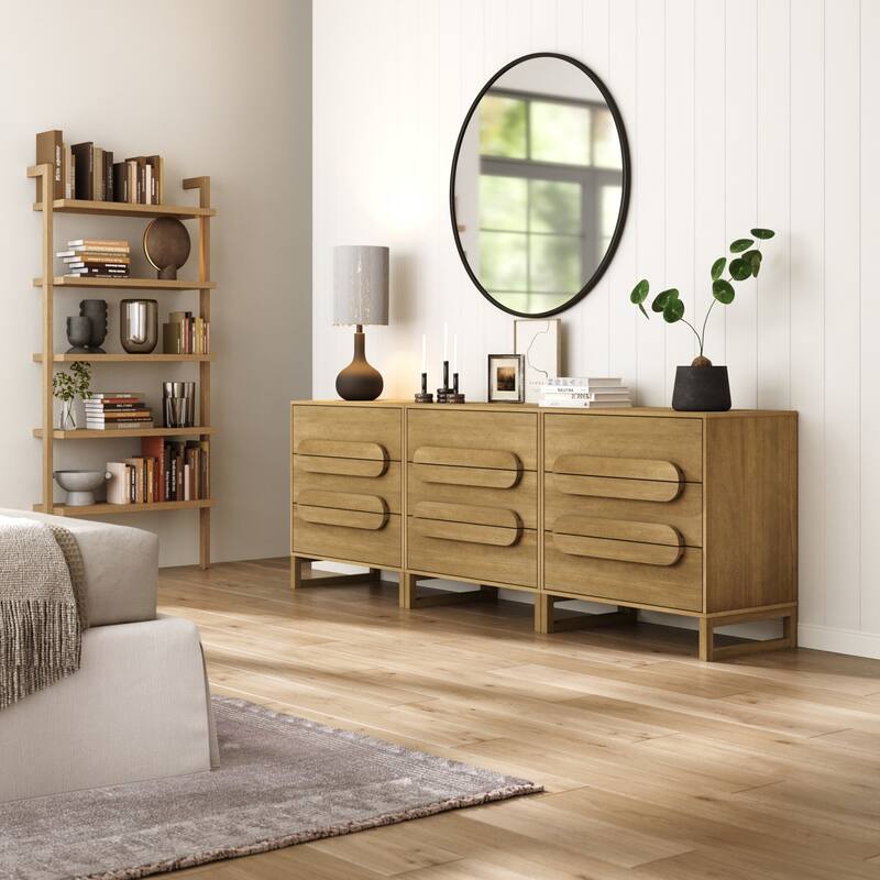 Novi Organic Modern 3 Drawer Wood Dresser for Bedroom with Integrated Handles