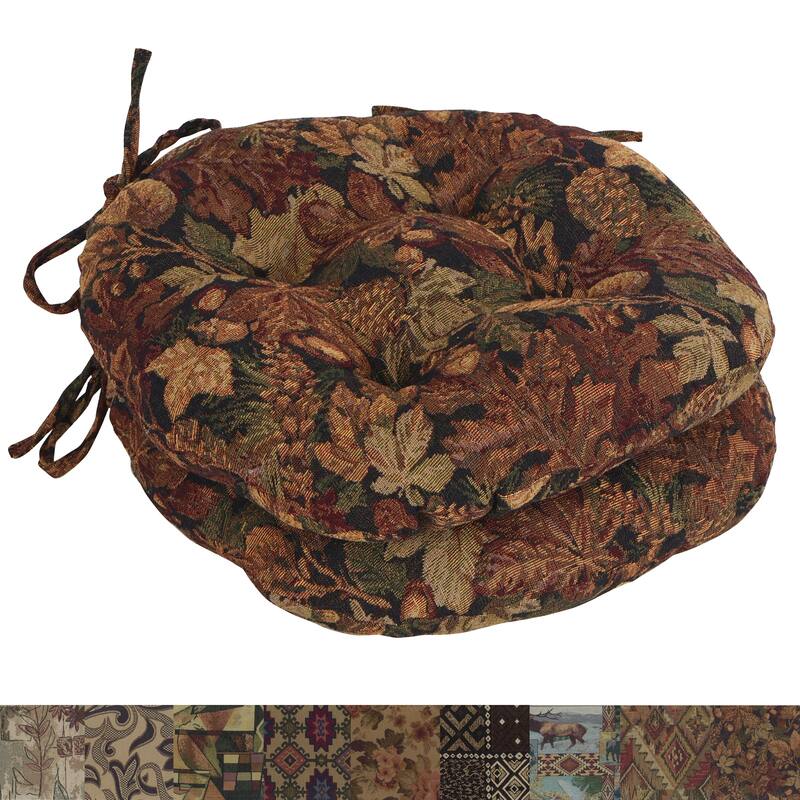 16-Inch Round Woven Tapestry Tufted Chair Cushions (Set of 2 or 4) - 16 x 16