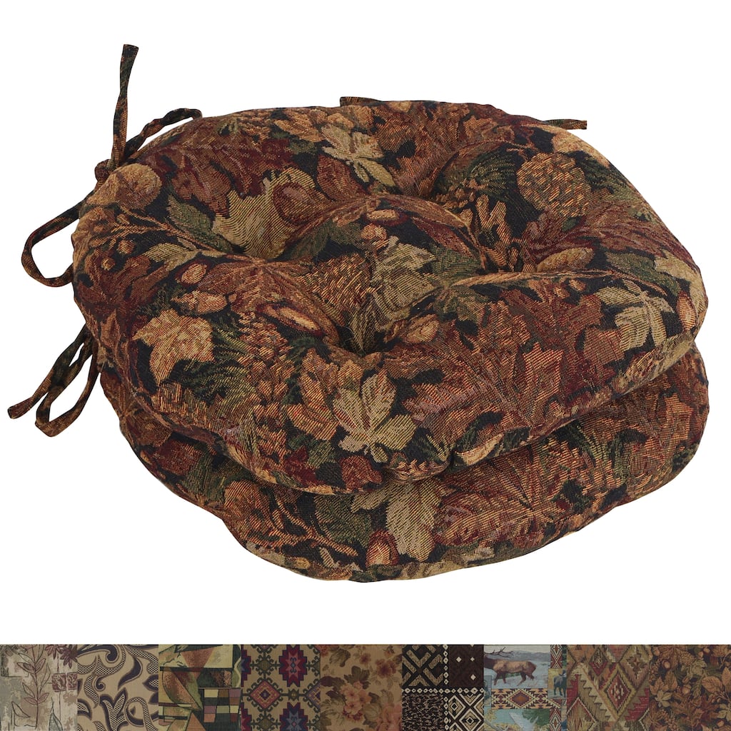 16-Inch Round Woven Tapestry Tufted Chair Cushions (Set of 2 or 4) - 16 x 16