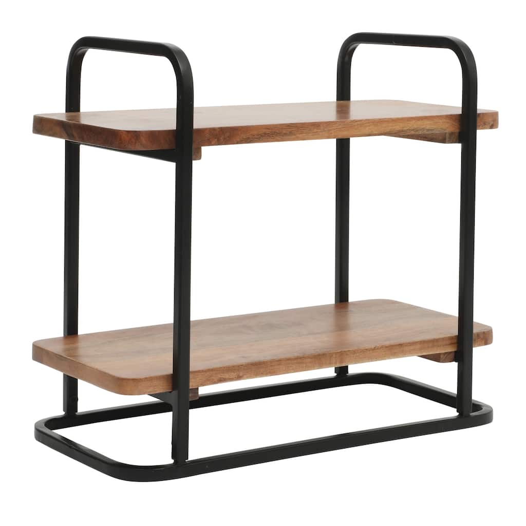 Gibson Home Gracious Dining 2-Tier Wooden Serving Tray with Metal Frame - Acacia Wood - 14.29" x 7.08" x 12.52"