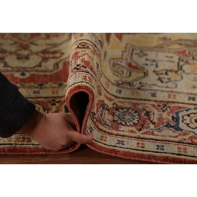 Geometric Heriz Serapi Vegetable Dye Rug Handmade Wool Carpet - 5'0"x 6'10"