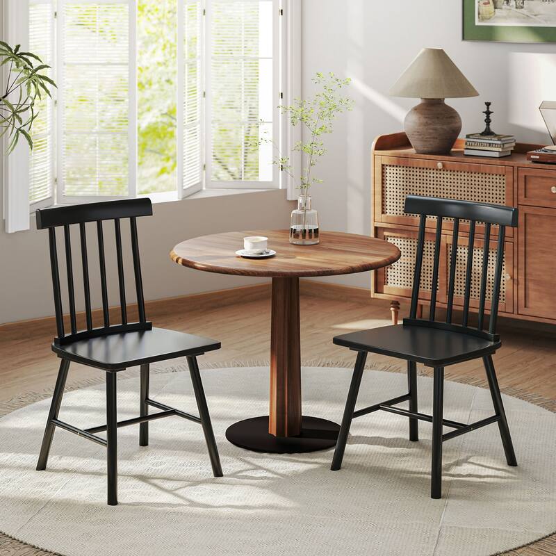 Set of 2 Wooden Dining Chairs with Curved Backrest and Spacious Seat for Kitchen or Dining Room - 17.3" W x 19.1" D x 34.6" H