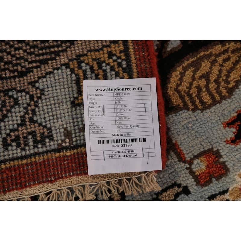 Traditional Ziegler Indian Runner Rug Hand-Knotted Wool Carpet - 2'6"x 7'11"