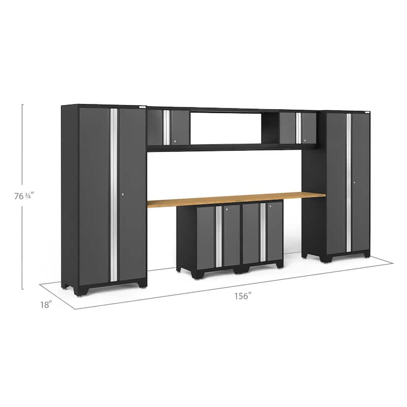 NewAge Products Bold Series Gray 9 Piece Garage Cabinet Set - Integrated Display Shelf