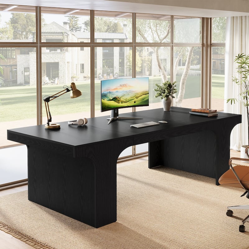 70.9" Executive Desk, Large Wood Computer Office Desk, Writing Table Business Workspace Home Office Accent Desk - Black