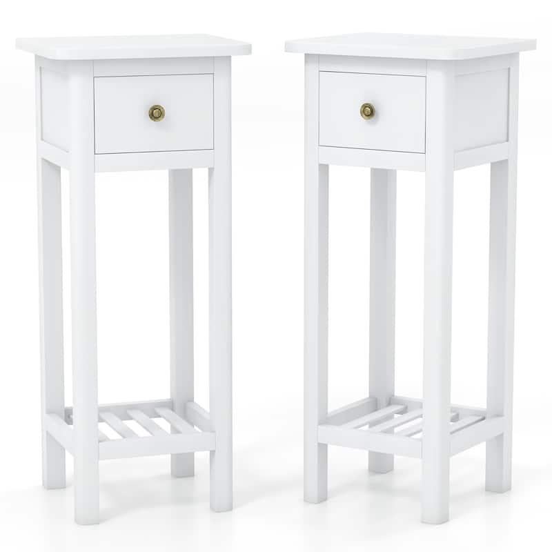 Gymax Solid Wood Side Table Rectangular 2PCS Sofa Side Table w/ Acacia