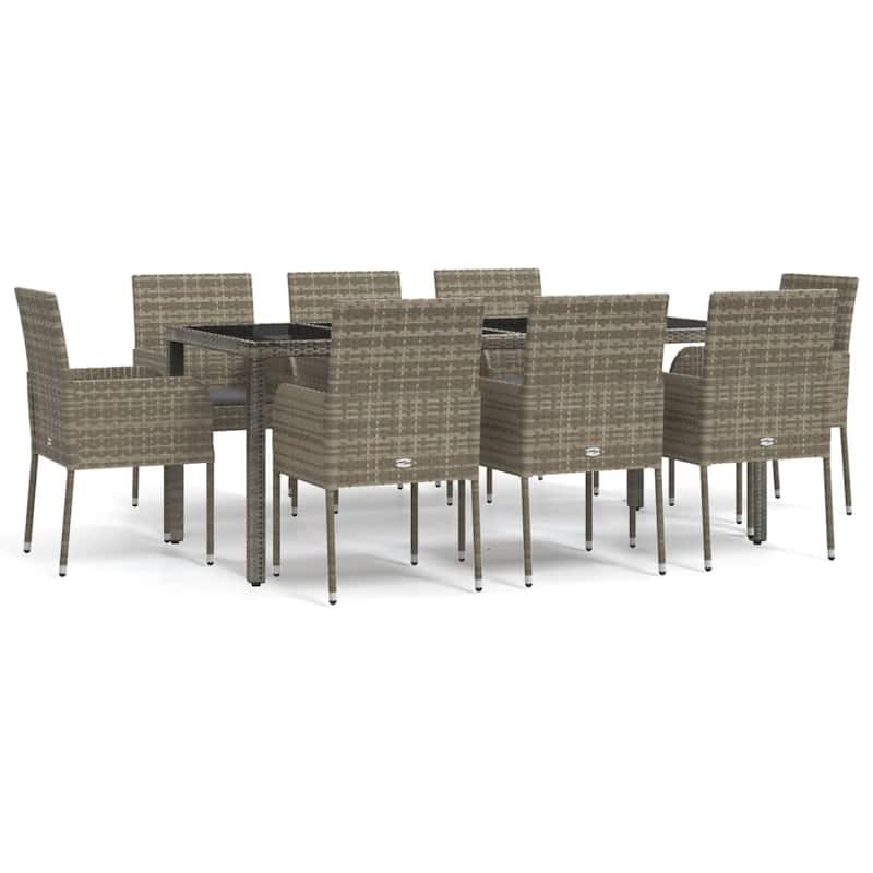 vidaXL 3 Piece Patio Dining Set with Cushions Black Poly Rattan - 18.9" x 21.7" x 34.6"