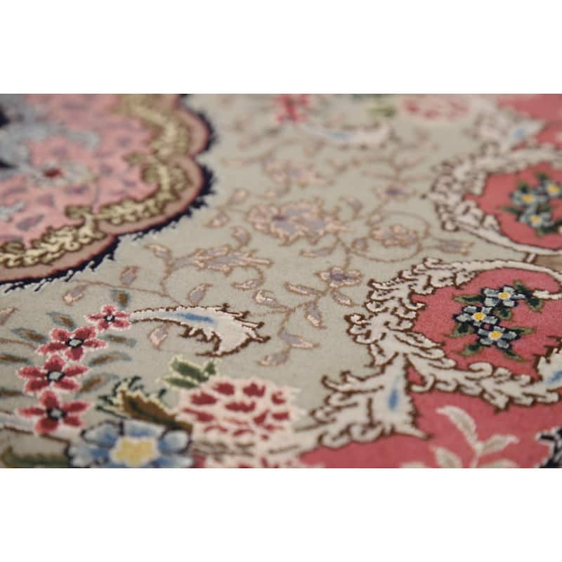 Handmade Pink Wool & Silk Tabriz Persian Area Rug Traditional Carpet - 5'0"x 7'6"