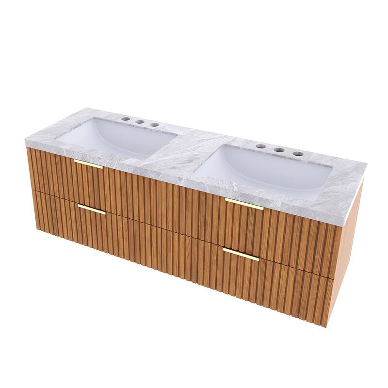 60" Wall-Mounted Bathroom Vanity with Ceramic Sink - 59.84'' x 19.69'' x 20.47''
