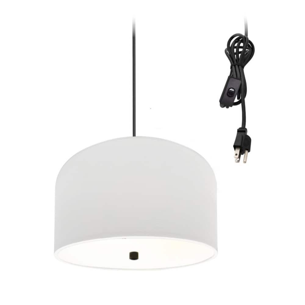 2 Light Swag Plug-In Pendant 14"w White Shade with Diffuser, Black Cord - N/A