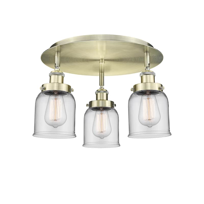 Innovations Lighting Bell - 3 Light 17" Flush Mount - Antique Brass/Clear