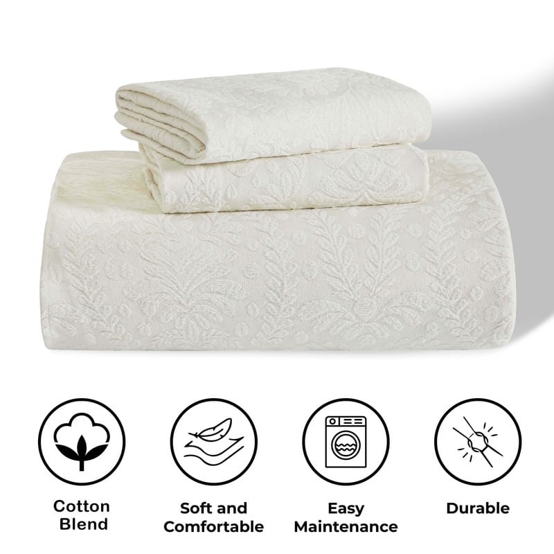 Superior Aspen Jacquard Floral Cotton Blend Bedspread Quilt Coverlet Set