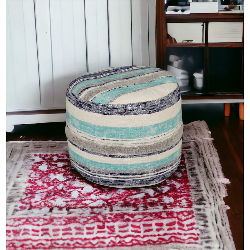 HomeRoots 18" Blue 100% Cotton Ottoman