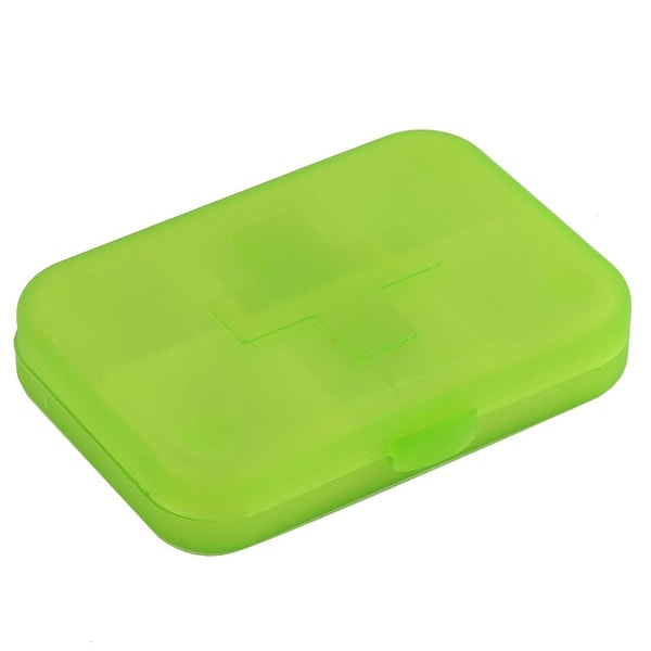 Plastic 6 Compartments Cross Mark Medicine Pill Container Box Case Clear Green