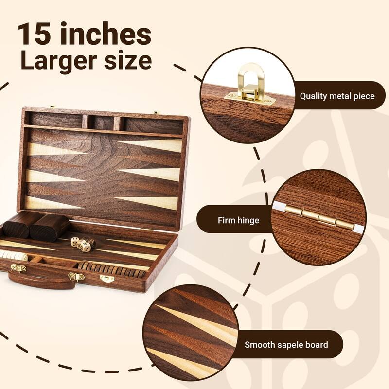 Backgammon Board Game Set (15 Inches) for Adults and Kids - N/A
